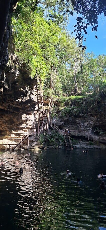 Swimming in a cenote near Ek Balam
